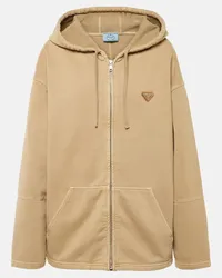 Prada Felpa oversize in cotone con cappuccio Beige