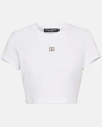 Dolce & Gabbana Top cropped in jersey di cotone Bianco