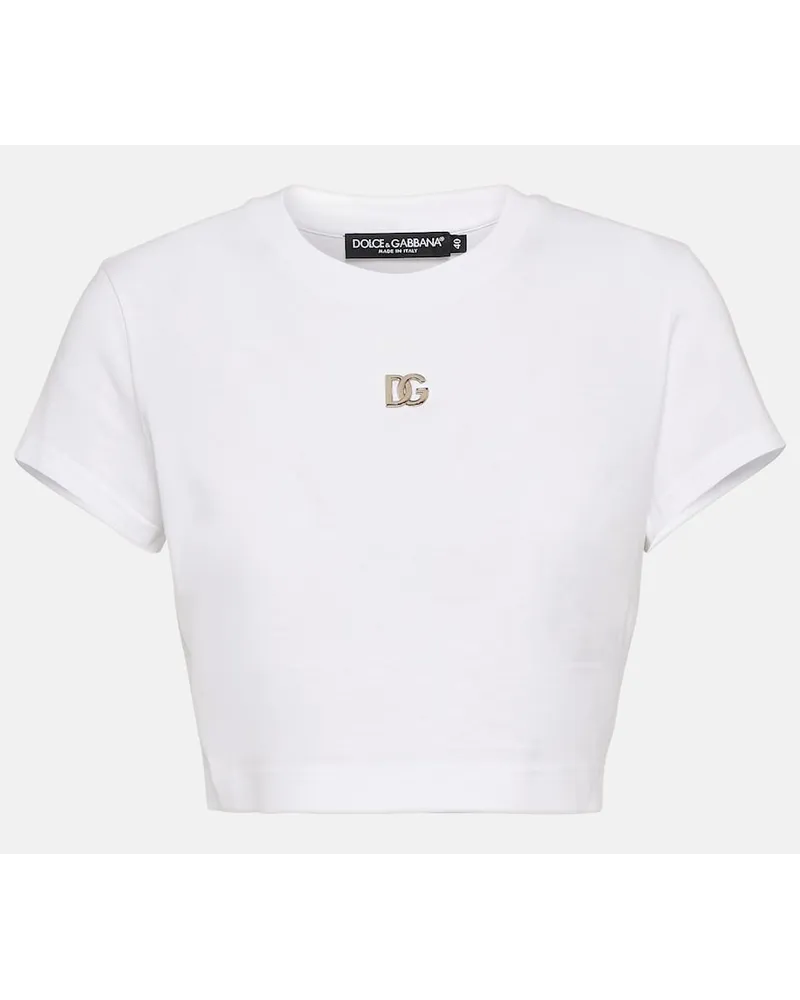 Dolce & Gabbana Top cropped in jersey di cotone Bianco