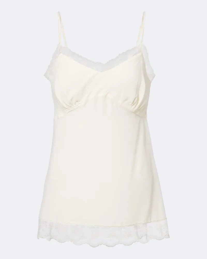 Simone Rocha Top in crêpe de chine con pizzo Bianco