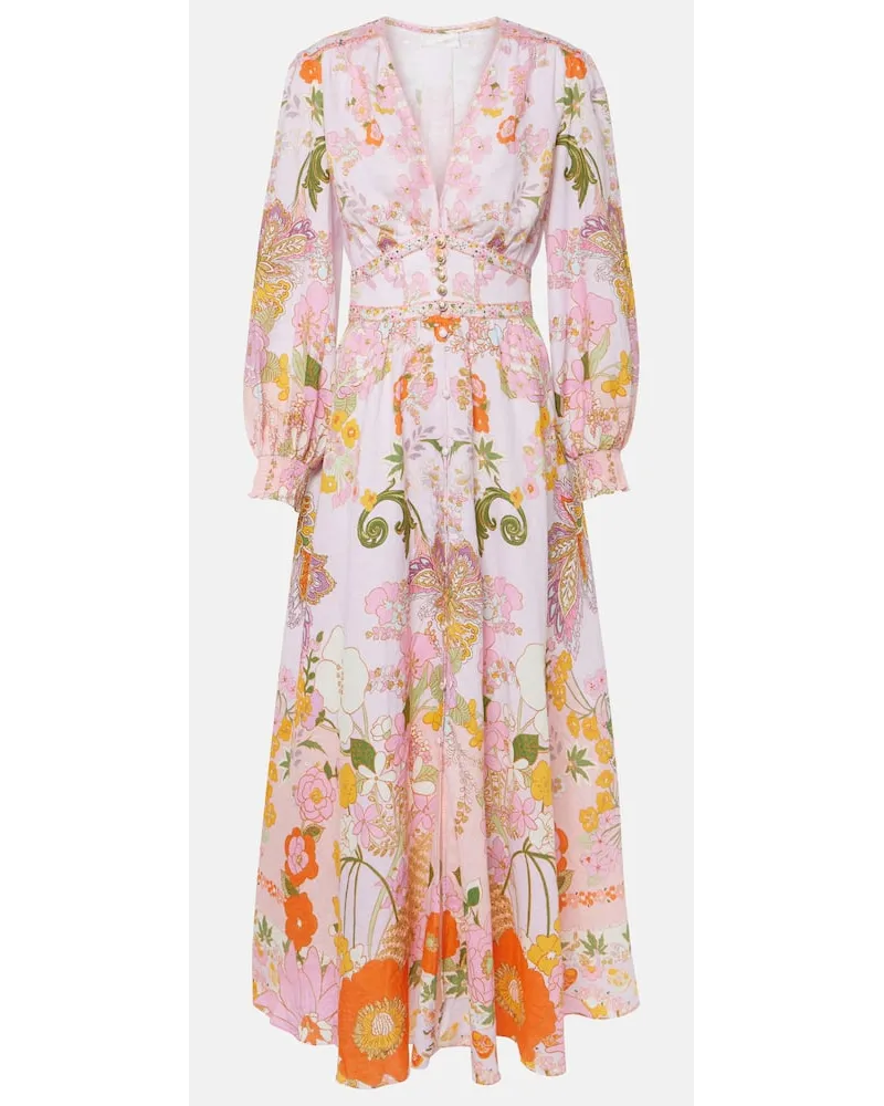 Camilla Abito lungo in lino con stampa floreale Multicolore