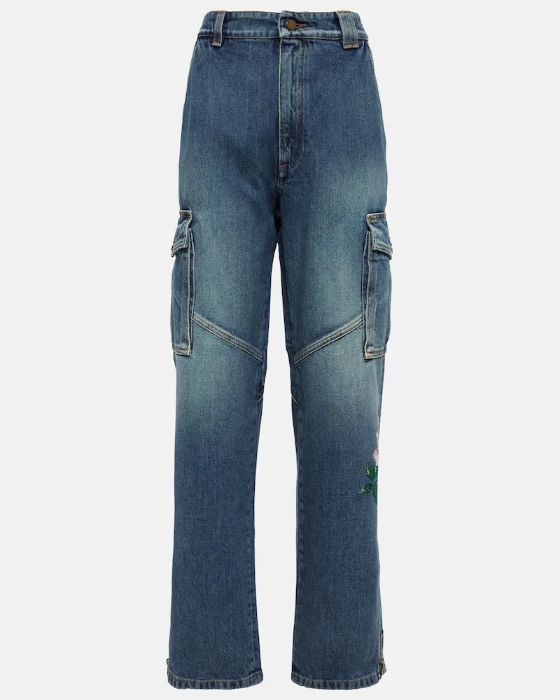 Alessandra Rich Jeans flared con paillettes Blu