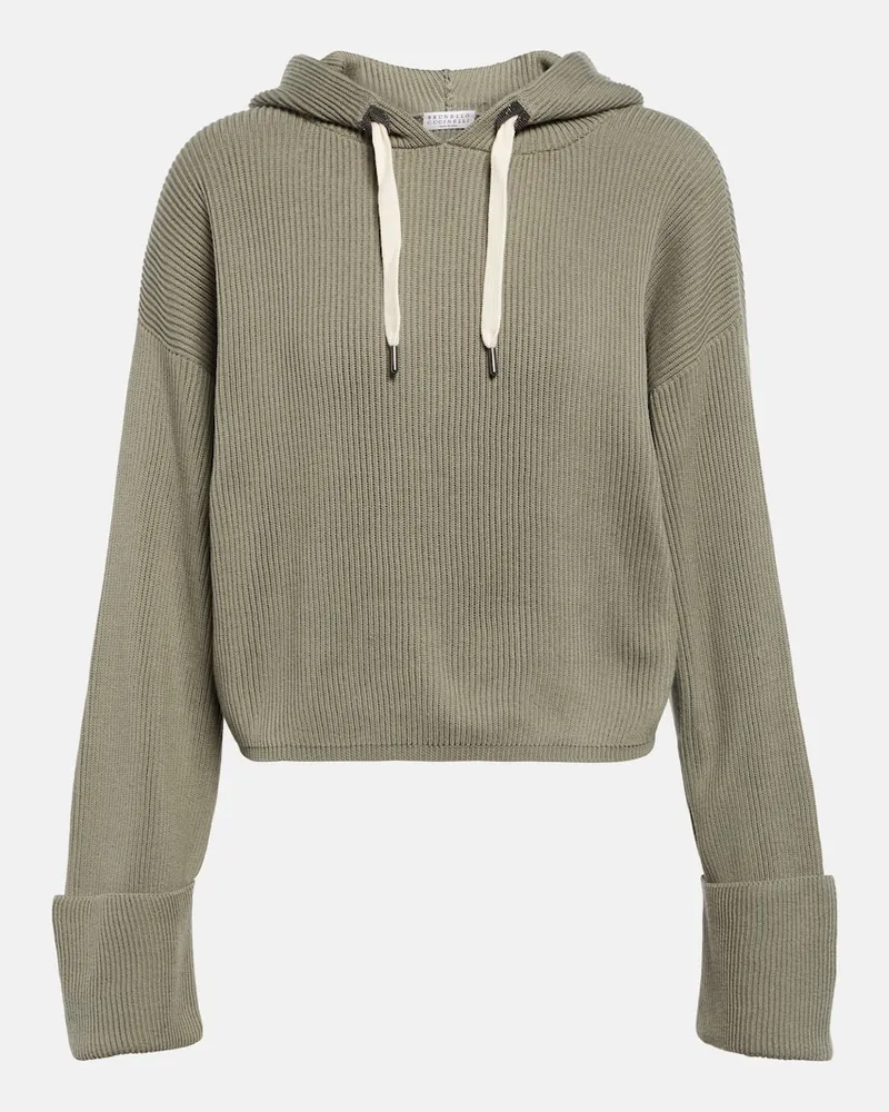 Brunello Cucinelli Felpa in maglia di cotone con cappuccio Beige