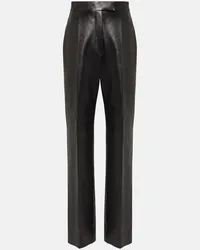 Alexander McQueen Pantaloni regular in pelle a vita alta Nero