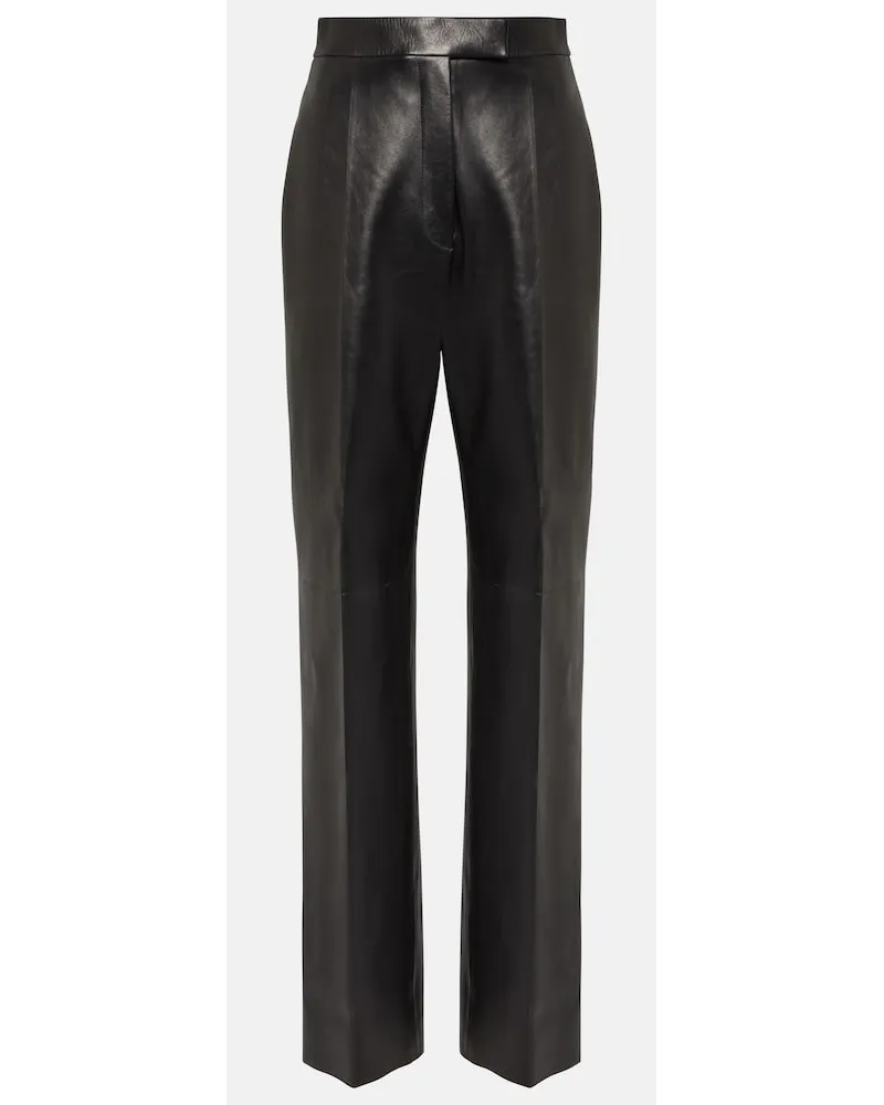 Alexander McQueen Pantaloni regular in pelle a vita alta Nero