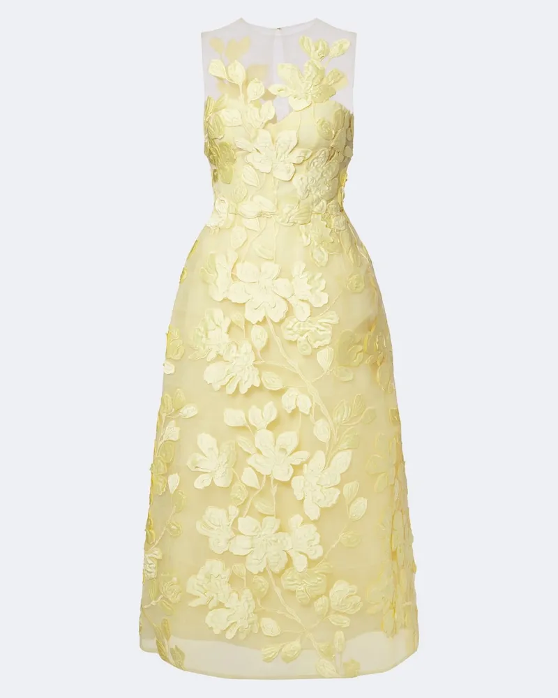 Monique Lhuillier Abito midi in tulle floreale Giallo