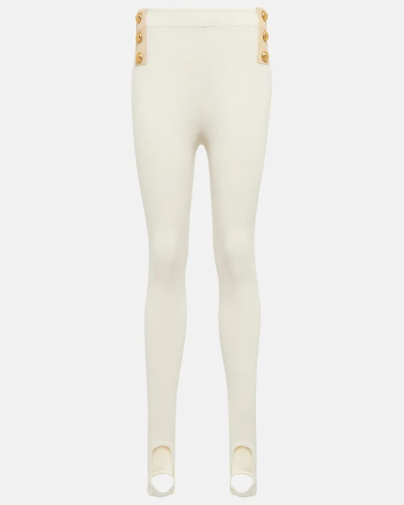 Balmain Leggings a vita alta con staffe Bianco