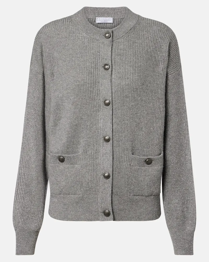Brunello Cucinelli Cardigan in misto cashmere con lamÃ Grigio