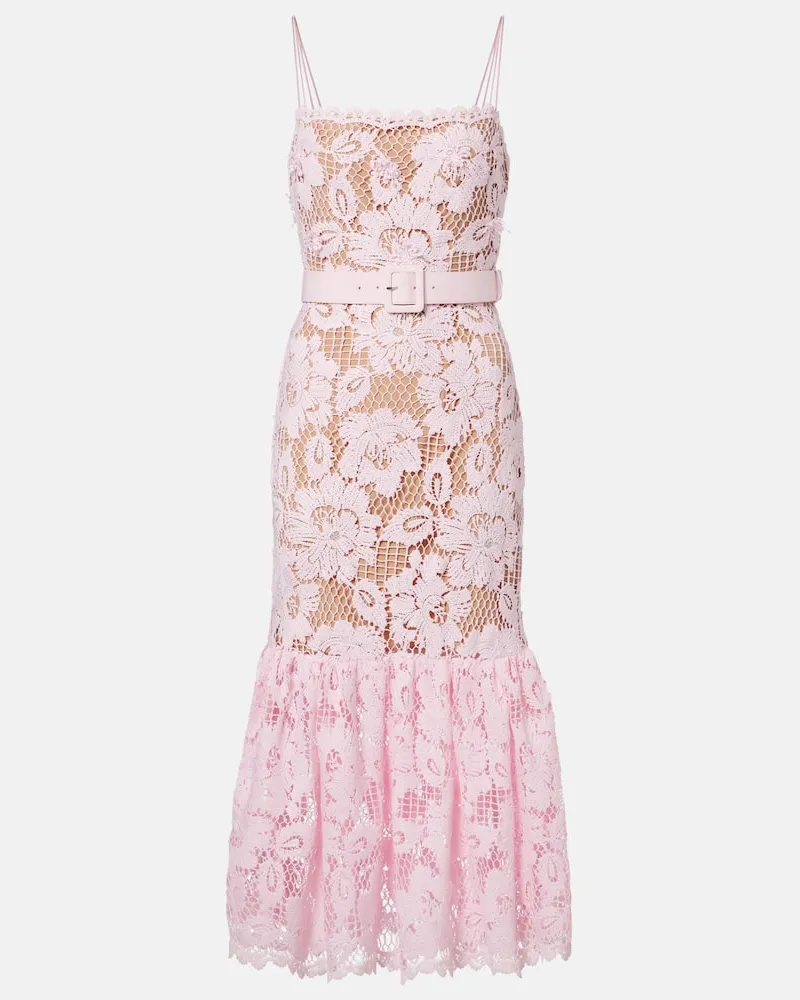 Self-Portrait Abito midi in pizzo Rosa