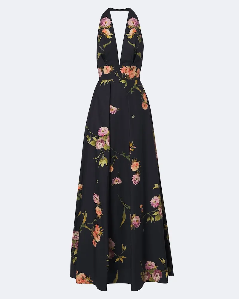 Elie Saab Abito lungo in popeline di cotone plissé Blu