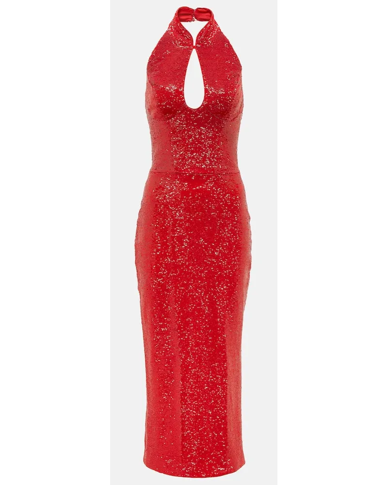 RASARIO Abito midi con paillettes e cut-out Rosso