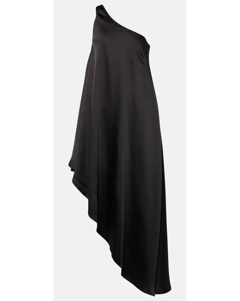 Norma Kamali Abito midi asimmetrico monospalla in raso Nero