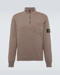 Stone Island Pullover Compass in lino e cotone con zip Grigio