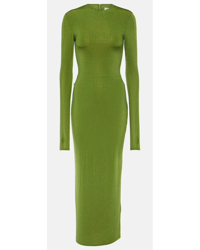 Alex Perry Abito lungo in jersey con cristalli Verde
