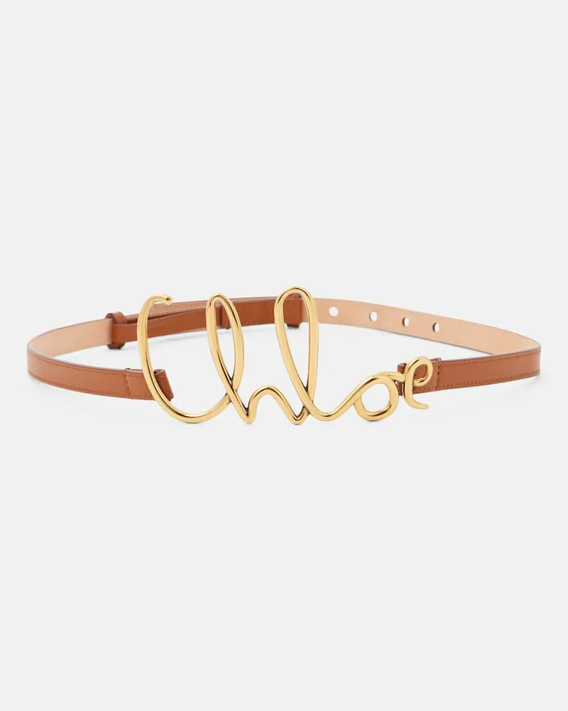 Chloé ChloÃ© Cintura Script Small in pelle con logo Marrone