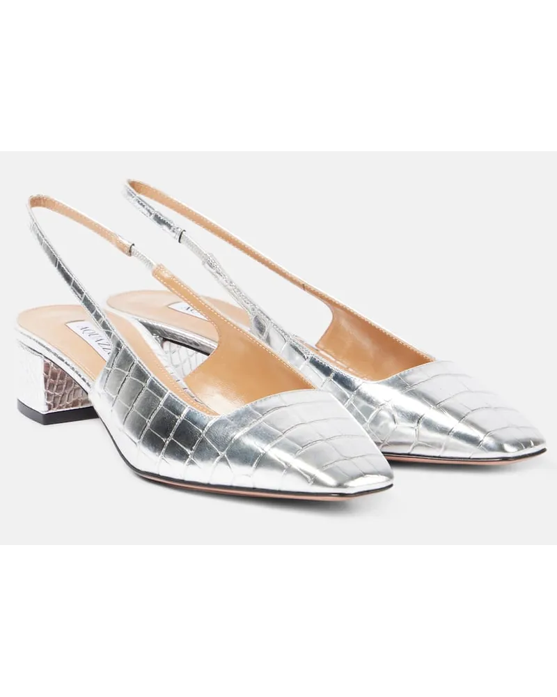 Aquazzura Pumps slingback Ginza in pelle stampata Argento