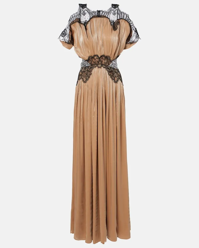 COSTARELLOS Abito lungo in georgette con pizzo Beige