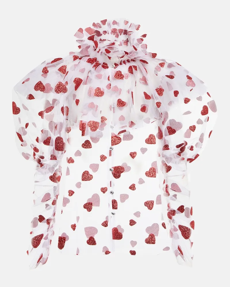 Rodarte Blusa in tulle con glitter Bianco