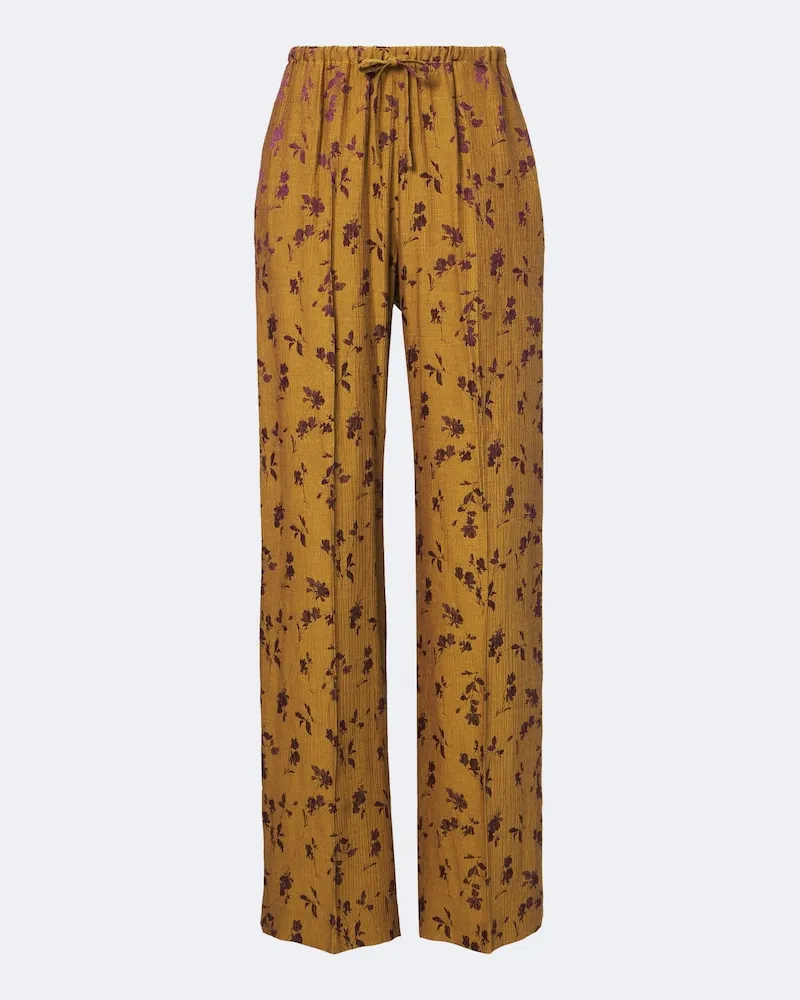 Dries van Noten Pantaloni a gamba larga con stampa floreale Giallo