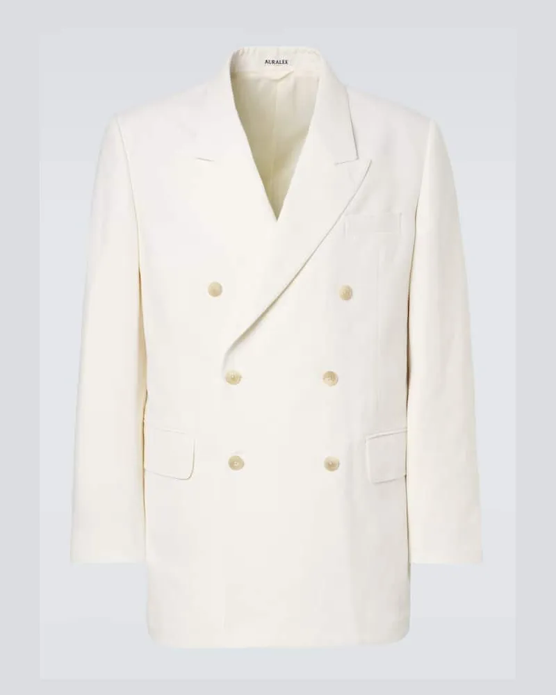 AURALEE Blazer doppiopetto in lana, cotone e lino Bianco