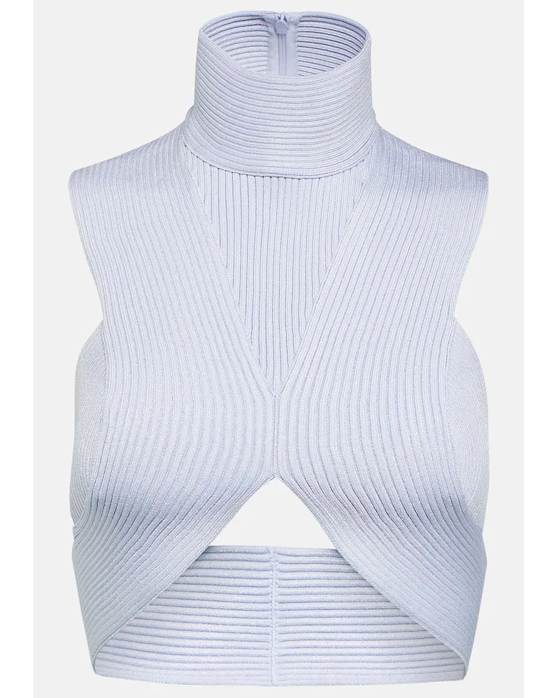 Alaïa AlaÃ¯a Top cropped in maglia a coste Blu