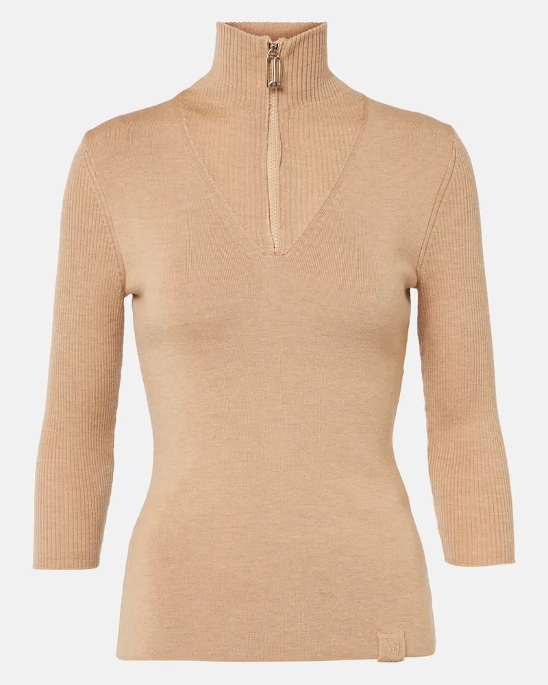 Victoria Beckham Dolcevita in misto lana con zip Beige