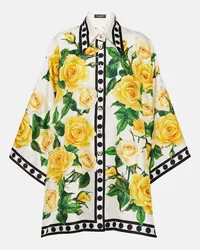 Dolce & Gabbana Blusa oversize in seta con stampa floreale Bianco