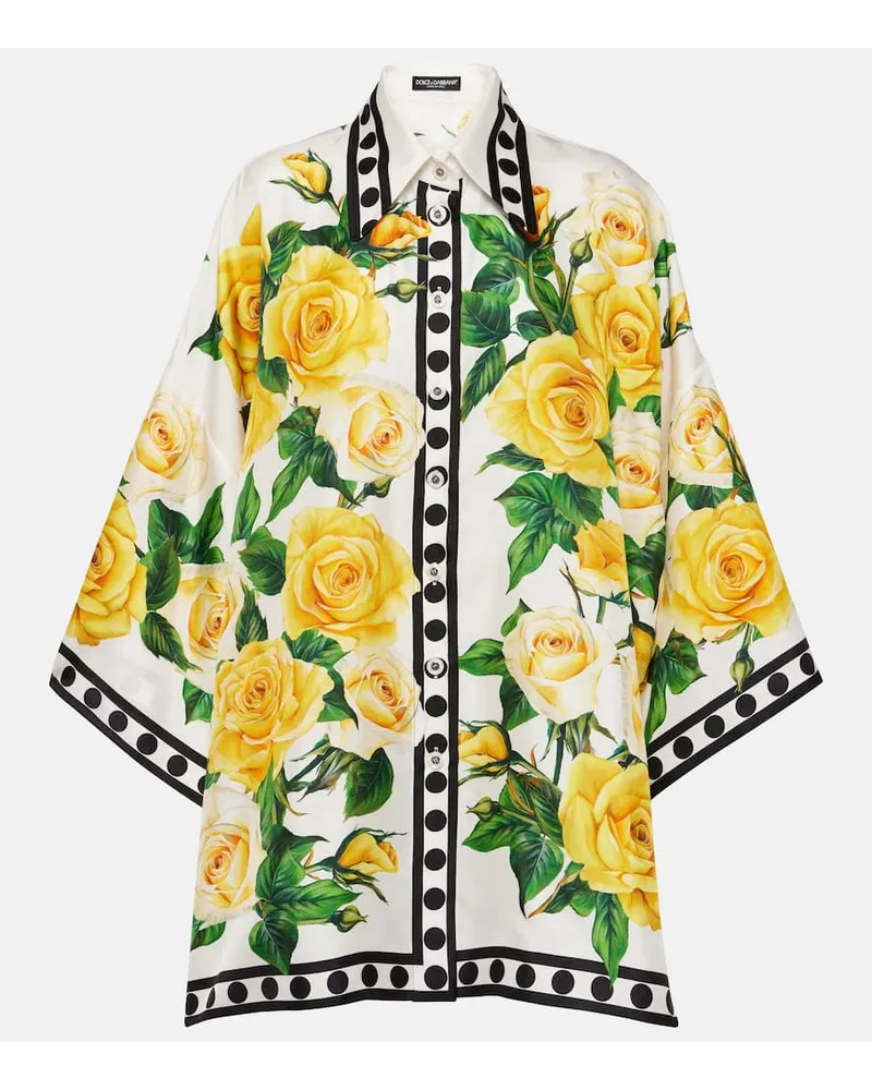 Dolce & Gabbana Blusa oversize in seta con stampa floreale Bianco