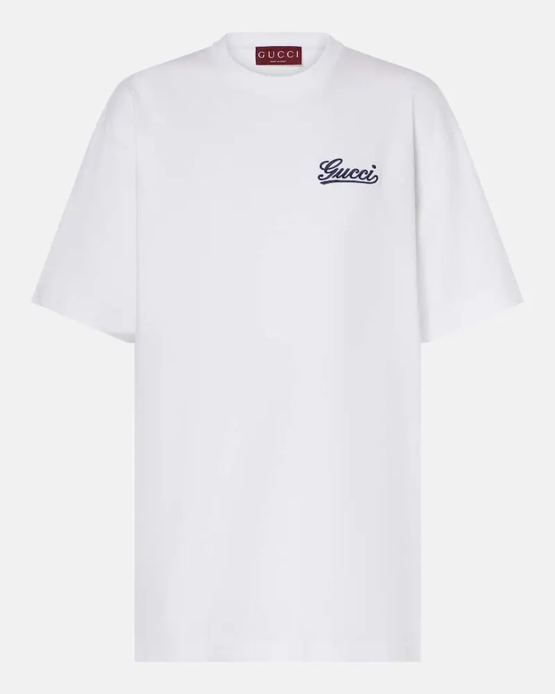 Gucci T-shirt in jersey di cotone con logo Bianco