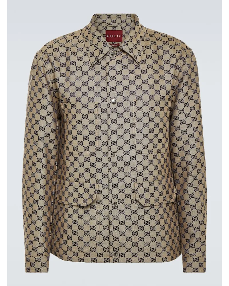 Gucci Giacca in canvas di misto lino GG Blu