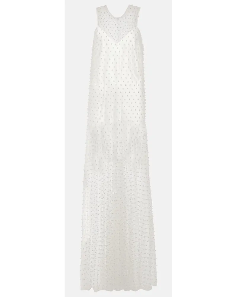 Norma Kamali Abito lungo in mesh con perline Bianco