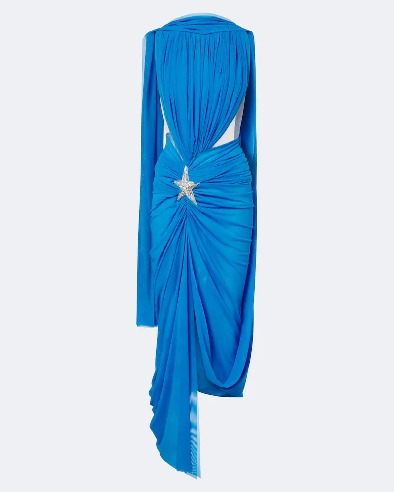 David Koma Abito midi in tulle con cristalli Blu