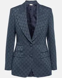 Gucci Blazer in jacquard di lino e cotone GG Blu