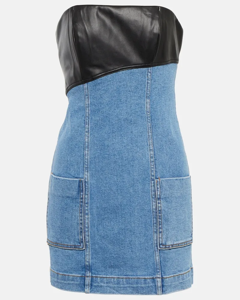 STAUD Miniabito in denim e similpelle Blu