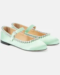 Mach & Mach Ballerine Mary Jane Audrey in raso con cristalli Verde