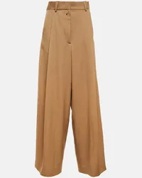 Dries van Noten Pantaloni in lana a gamba larga Beige