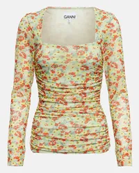 Ganni Top in mesh con stampa floreale Multicolore