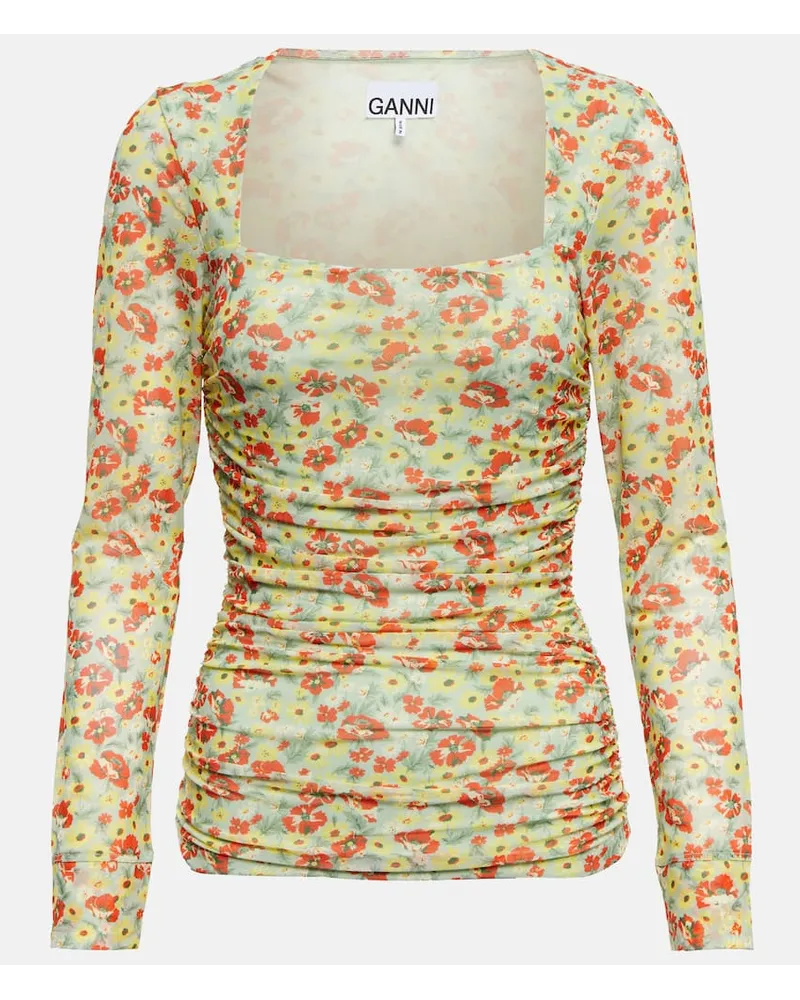 Ganni Top in mesh con stampa floreale Multicolore