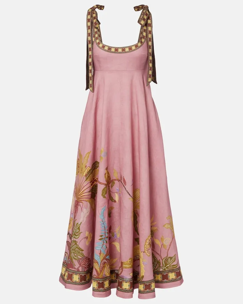 ALEMAIS AlÃ©mais Abito midi Zuri Ballet in lino con stampa Rosa