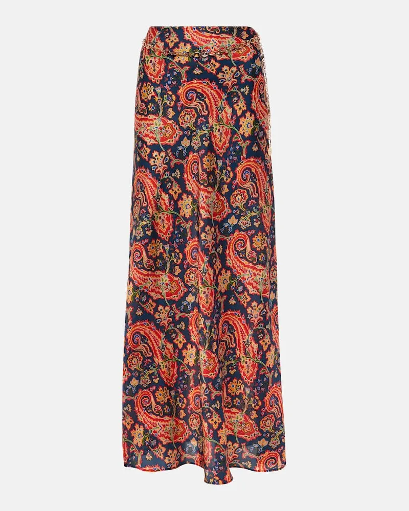 Paco Rabanne Gonna lunga in raso con stampa paisley Multicolore