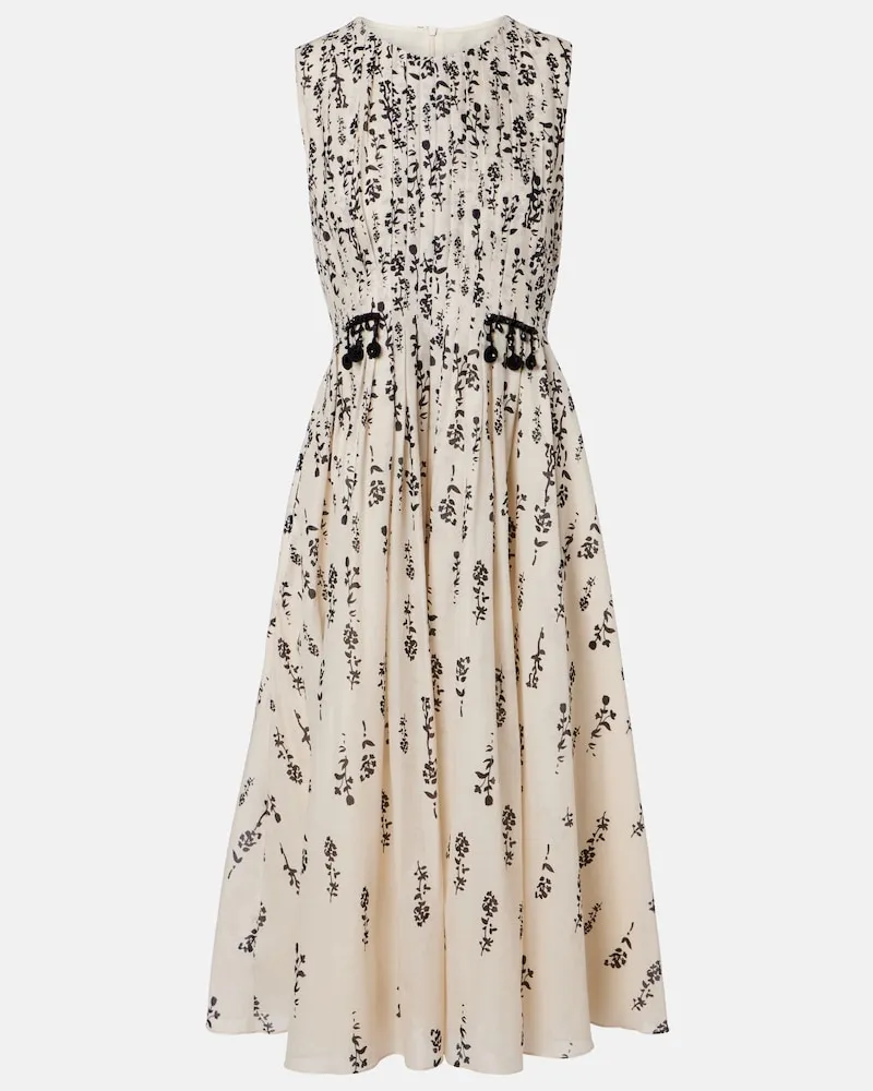 Max Mara Abito midi in cotone con stampa floreale Beige
