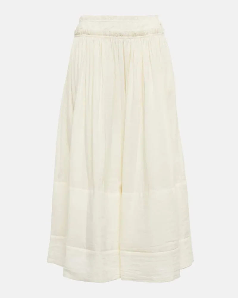 Tory Burch Gonna midi in cotone e lino Beige