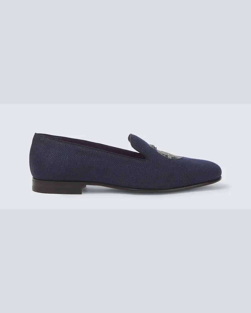 Ralph Lauren Mocassini Alonzo in lino con ricamo Blu