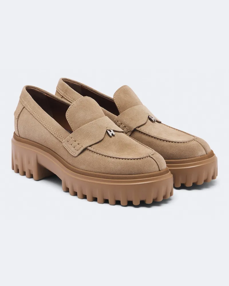 Hogan Mocassini in suede con plateau Beige