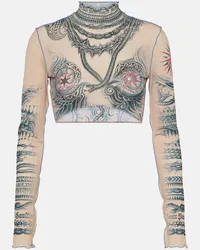 Jean Paul Gaultier Top cropped Tattoo Collection con stampa Multicolore