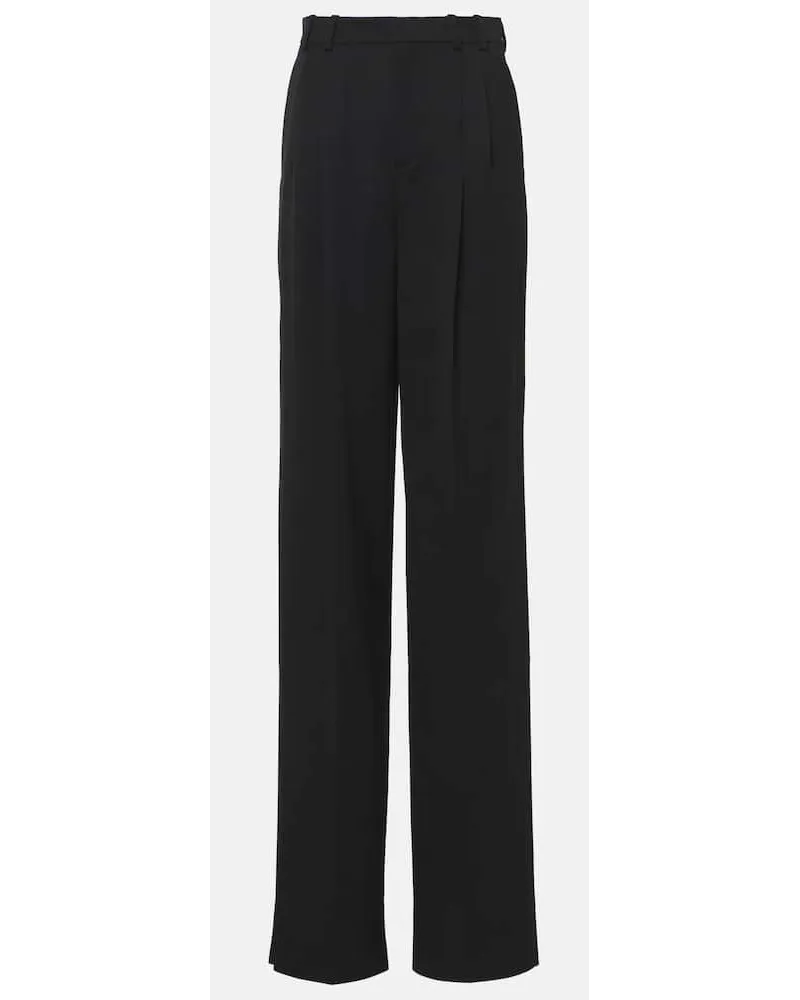 Saint Laurent Pantaloni in lana a gamba larga Nero