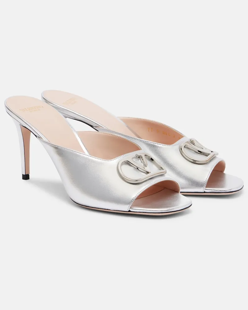 Valentino Garavani Mules VLogo in pelle metallizzata Argento