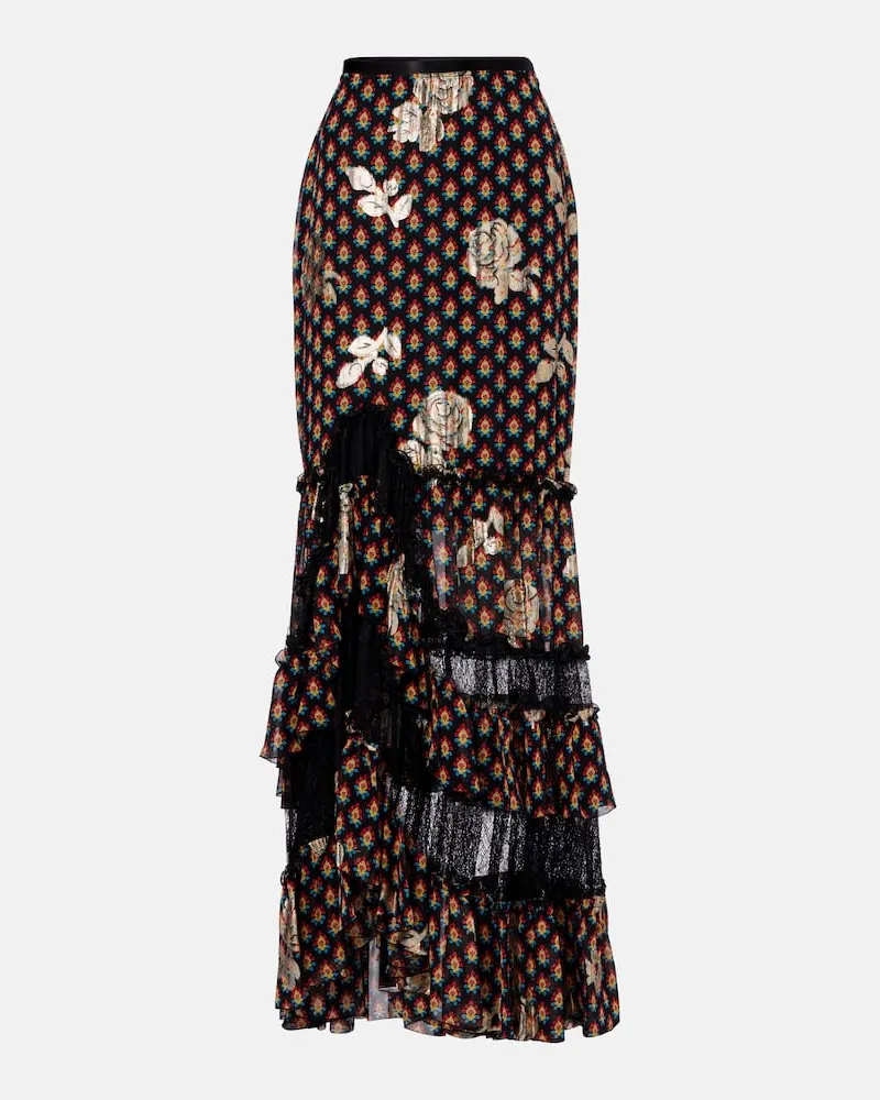 Etro Gonna lunga in misto seta con stampa Nero