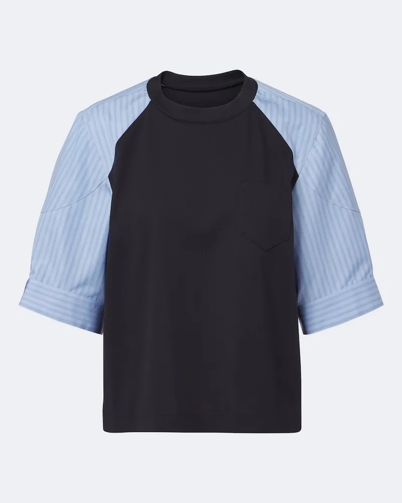 Sacai T-shirt in cotone a righe Blu