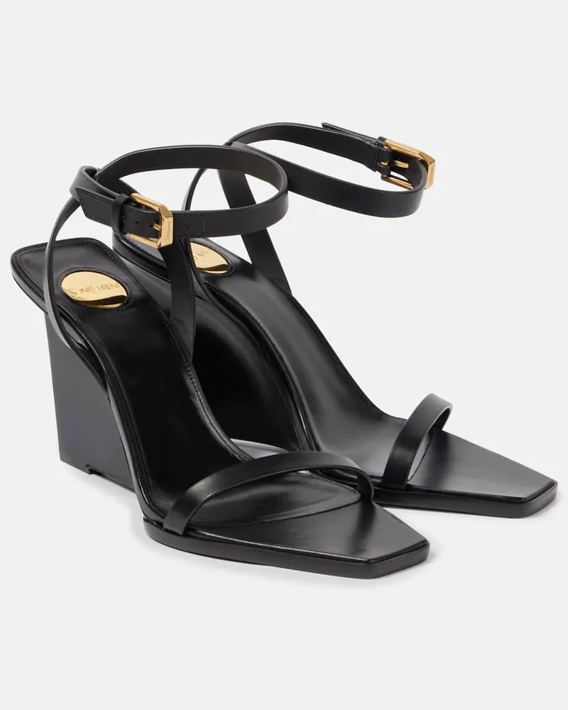 Saint Laurent Sandali May 90 in pelle con zeppa Nero